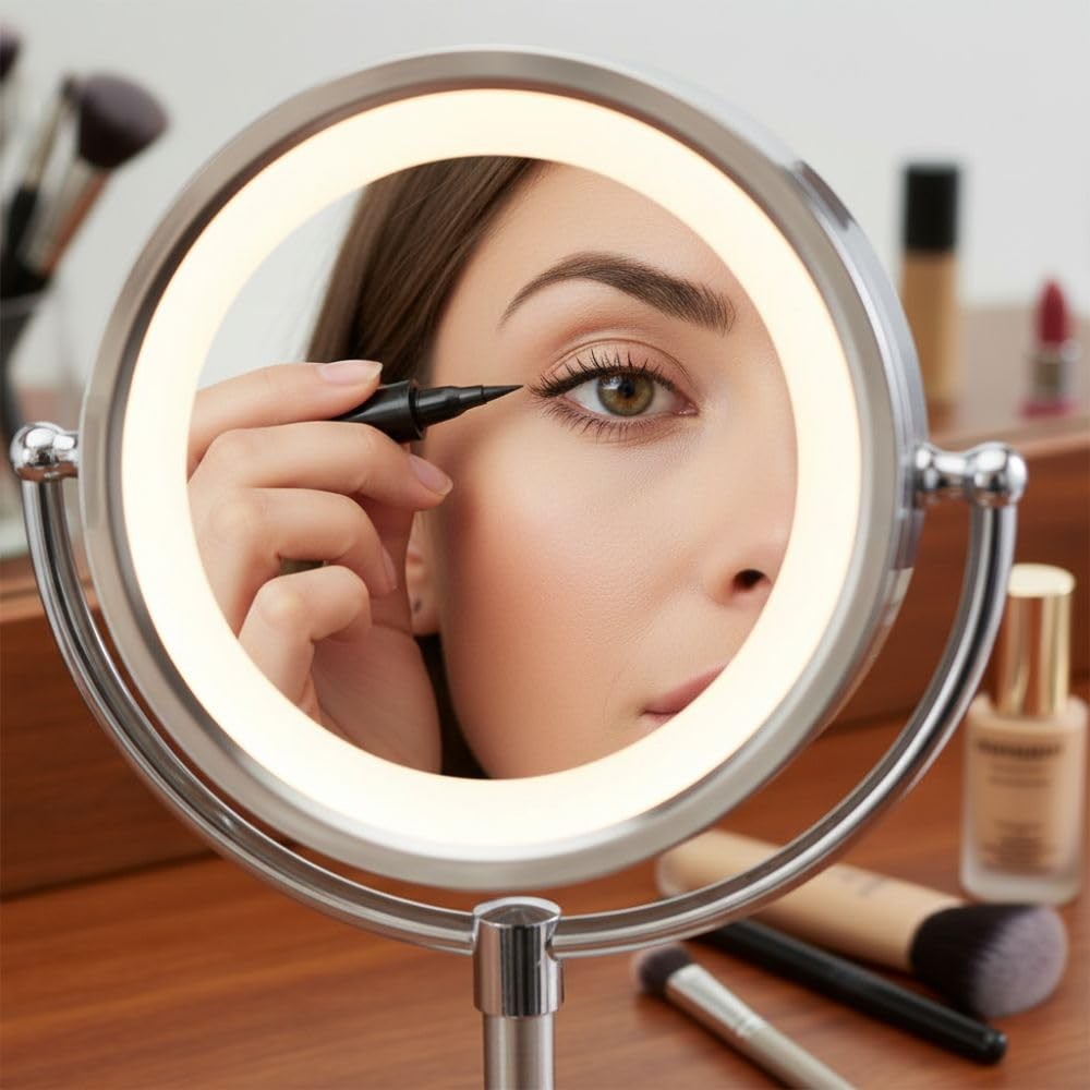 Lighted Tabletop Makeup Mirror - LED Lighted Vanity Mirror with 1X and 5X Mag...