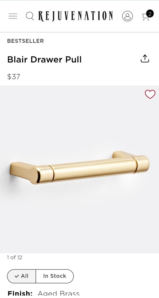 Rejuvenation Blair 4" Drawer Pull--Aged Brass