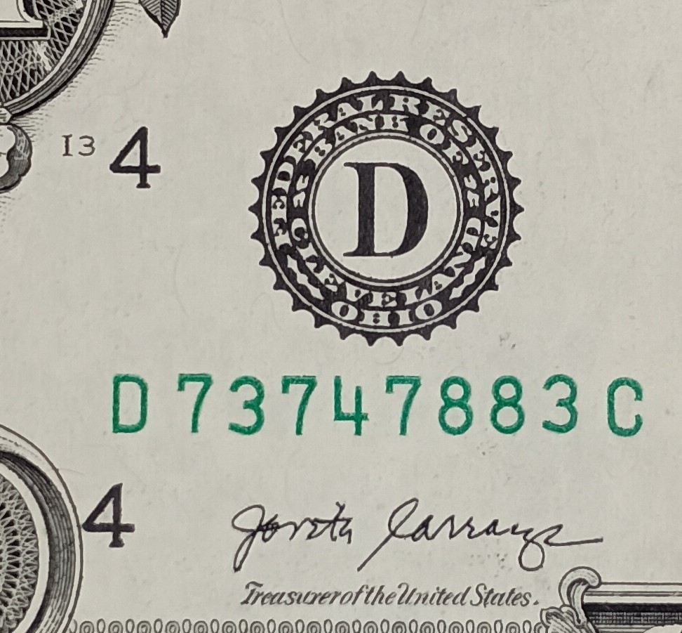 D73747883C $1 Misaligned Misprint One Dollar Bill 2017A Note