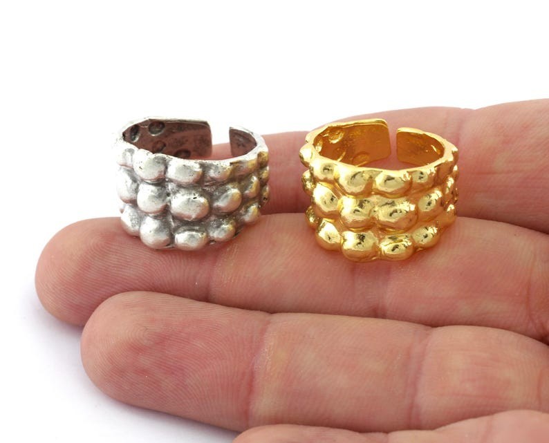 Bubbles Adjustable Ring Raw brass, Antique Silver, Shiny Gold Plated(9US)3682