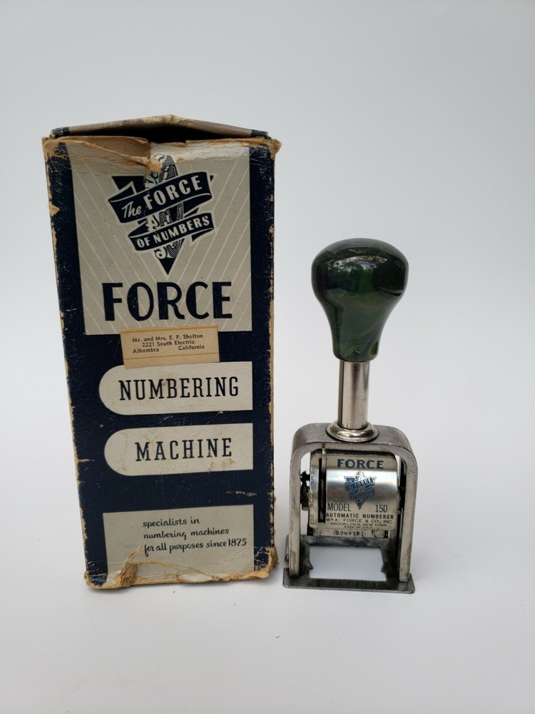 Vintage Force Automatic Numberer Model 150 Stamp Numbering Machine w Wheels Box