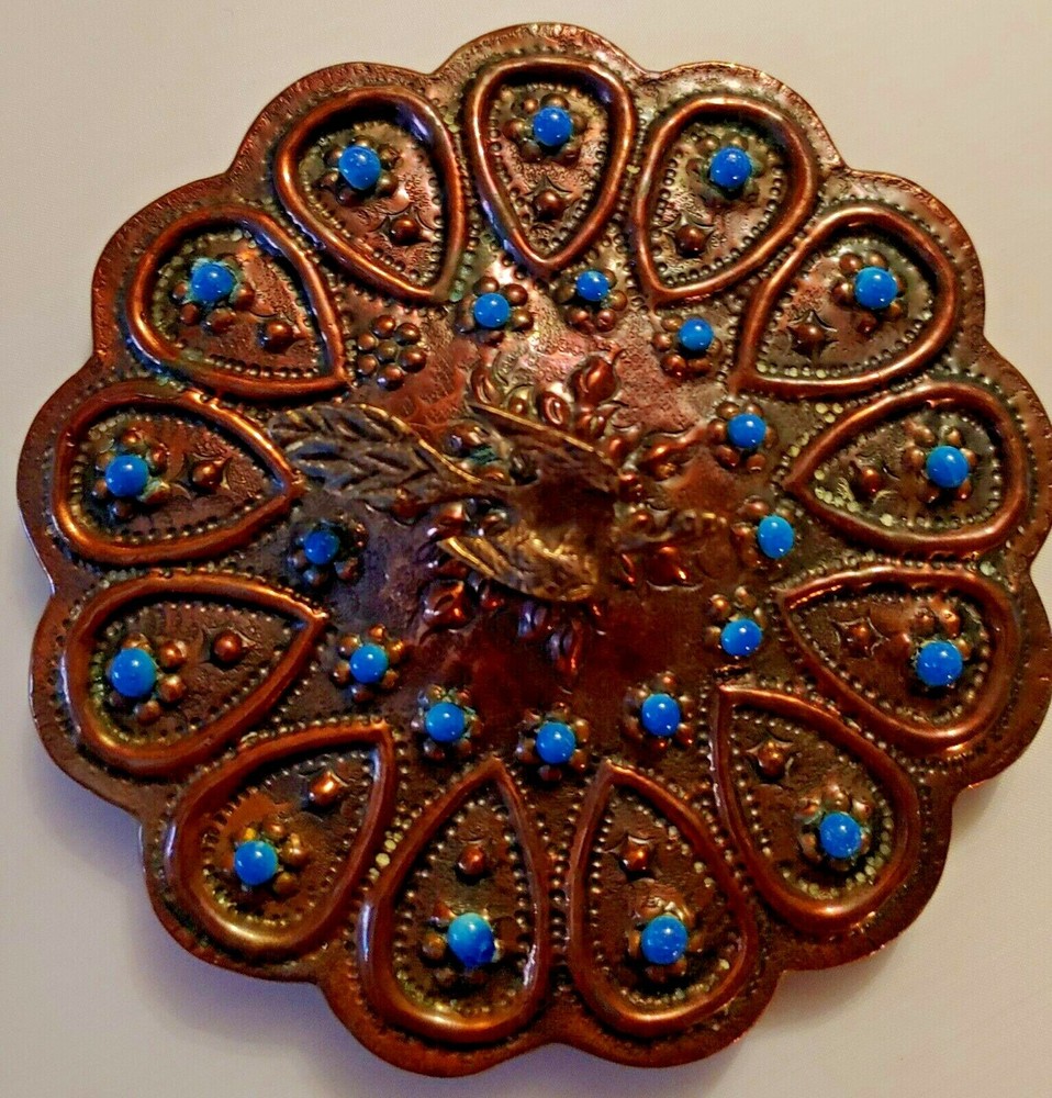 Antique Vanity Hand MIRROR Cast Bird Handle Copper * RARE
