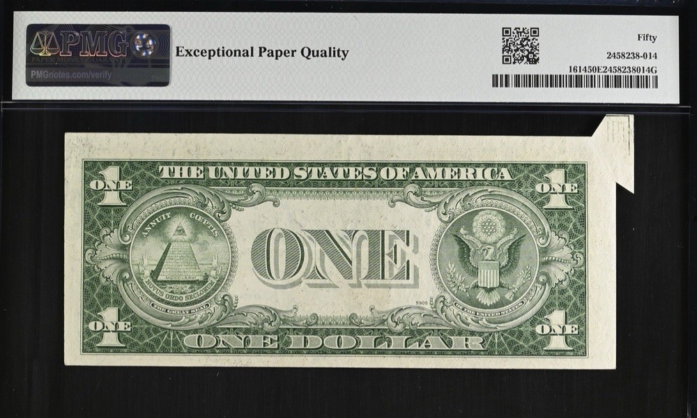 1935-E $1 SILVER CERTIFICATE BUTTERFLY FOLD ERROR PMG AU 50 EPQ
