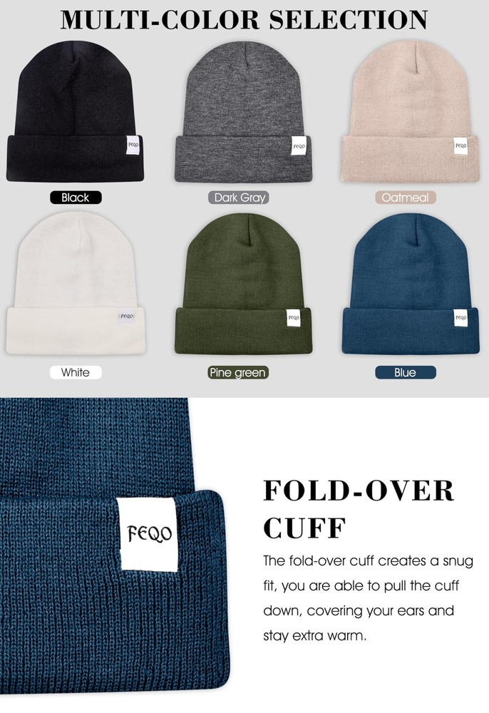 FEQO 6 Pack Satin Lined Winter Beanie Soft Silk One Size, Solid Colors
