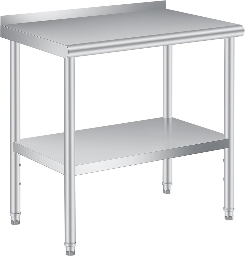 Stainless Steel Work Table with Backsplash, Heavy Duty Prep Table for Kitchen