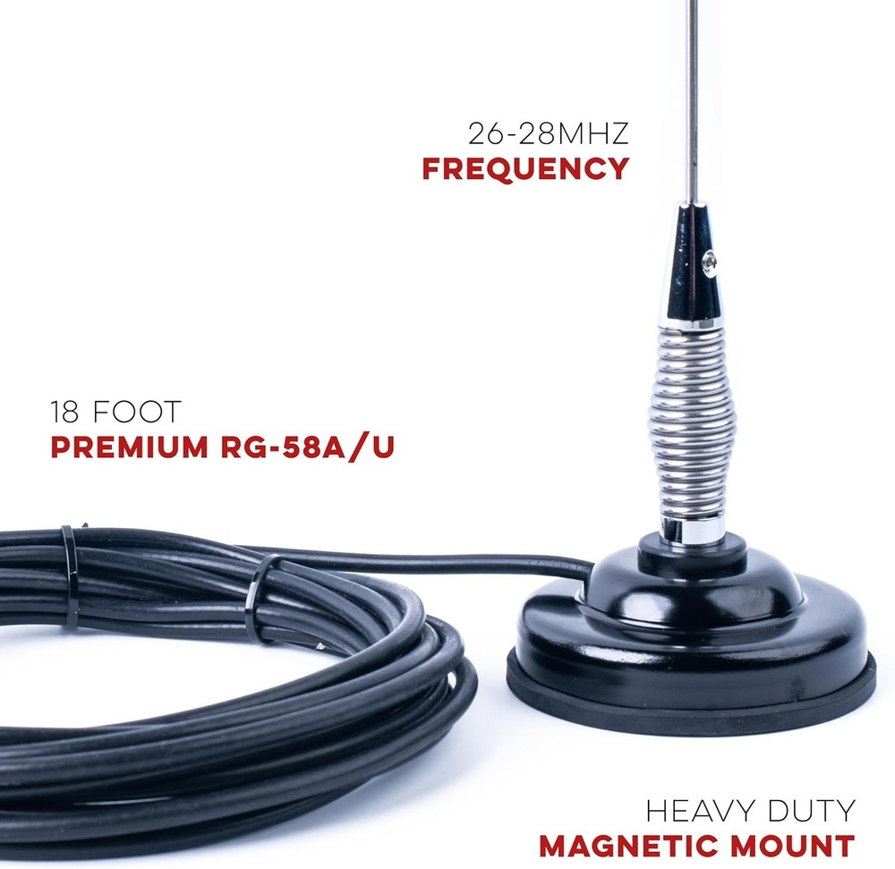 High-Performance 28" CB Antenna Kit - Universal 26-28 MHz Coverage with Heavy...