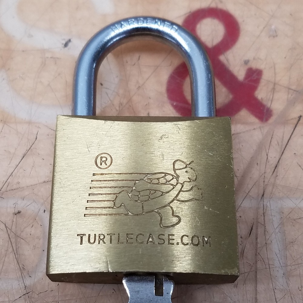 Turtlecase Brass Keyed Padlock, Approx 2-3/16" Overall Height, 1-3/8" Body Width