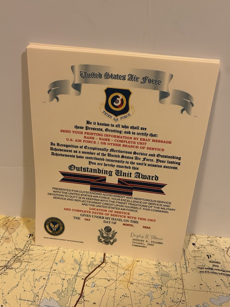 U.S. AIR FORCE / THIRD AIR FORCE - OUTSTANDING UNIT AWARD CERTIFICATE