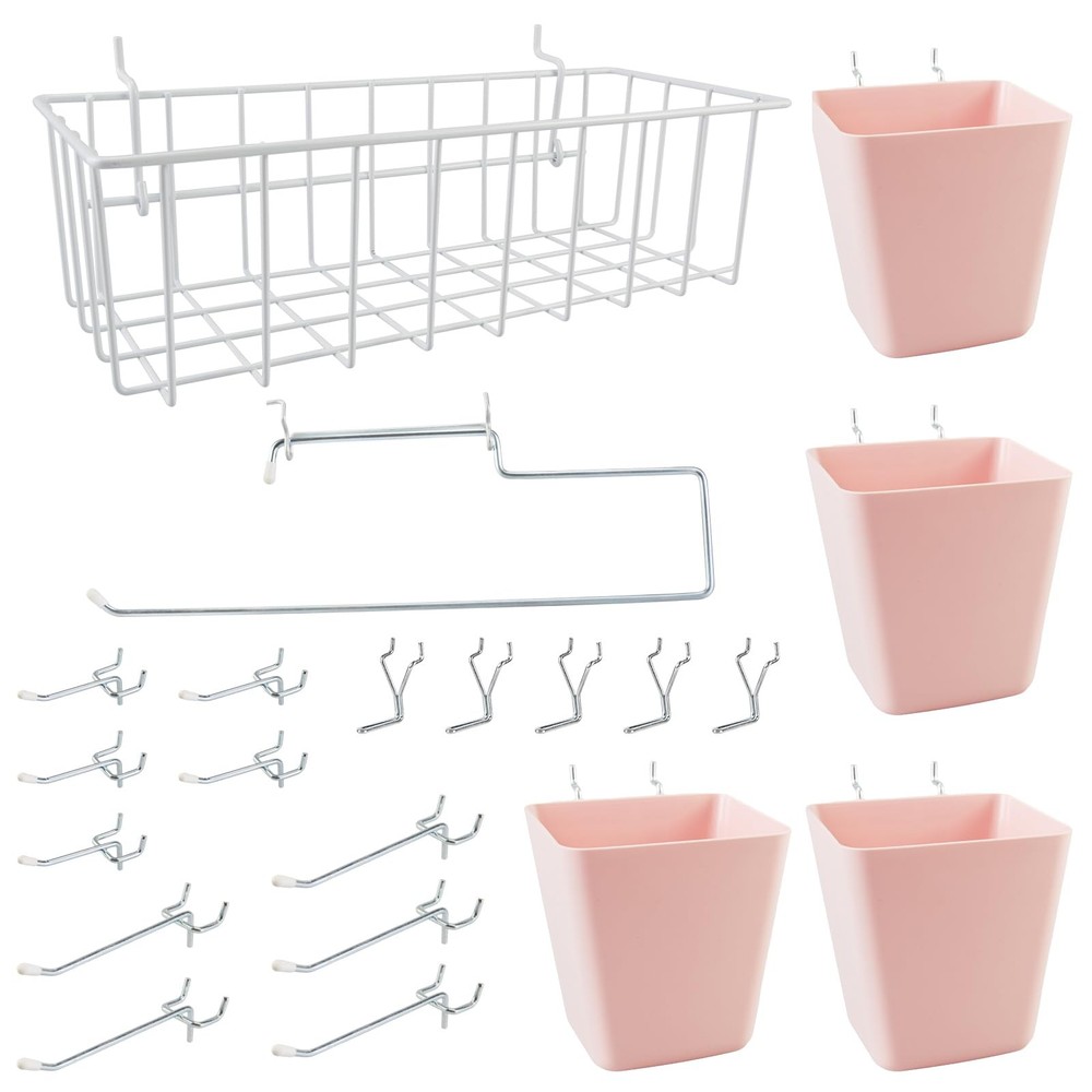 G.CORE Peg Board Organizer 21 Pack, Pegboard Multi-size, White & Pink