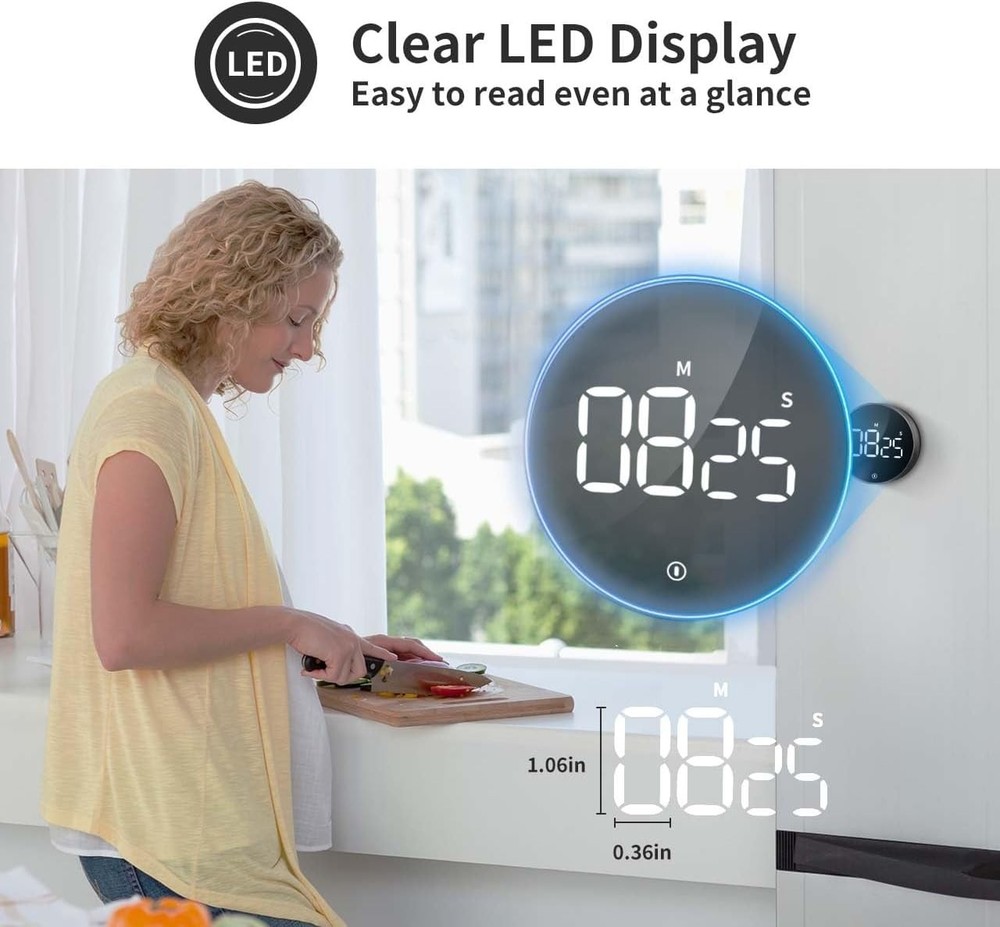 Vocoo Magnetic Kitchen Timer: Large LED Countdown Timer with Adjustable Volume