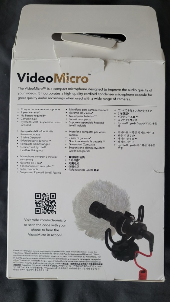 Rode VideoMicro Compact On Camera Black Microphone Excellent