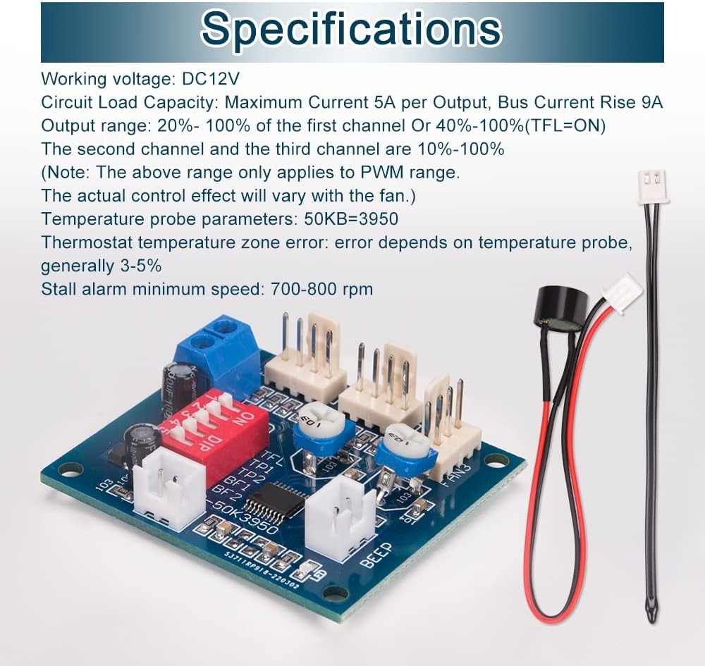 2PCS DC 12V 4 Wire PWM PC CPU Fan Temperature Control Speed Controller blue