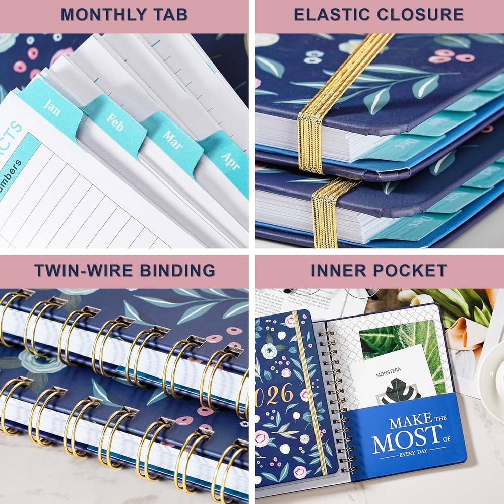 Portable Floral Planner 2026: Ample Writing Space with Elastic Closure Strap
