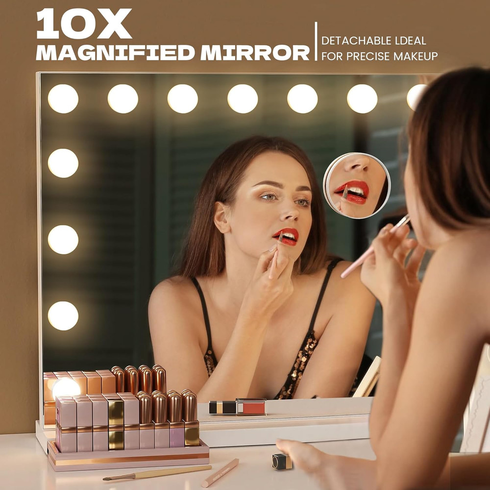 Hollywood Lighted Vanity Mirror with 15 Bulbs & 10X Magnification