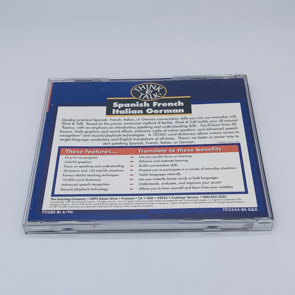 The Learning Company Berlitz Think & Talk Italian Version 2.0 Win Mac CD-ROM
