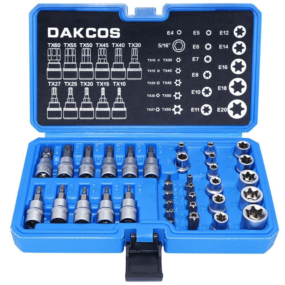 34 Pcs Torx Socket Set and Female E-Torx Star Socket Set,Include 12PCS E4-E20...