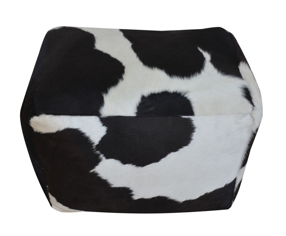 Rectangular Cowhide Pouf YVES in Black & White