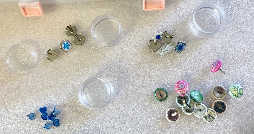 29 Diff Sets Unique Deco Brads + Storage Container w/ 30 Screw Top Containers