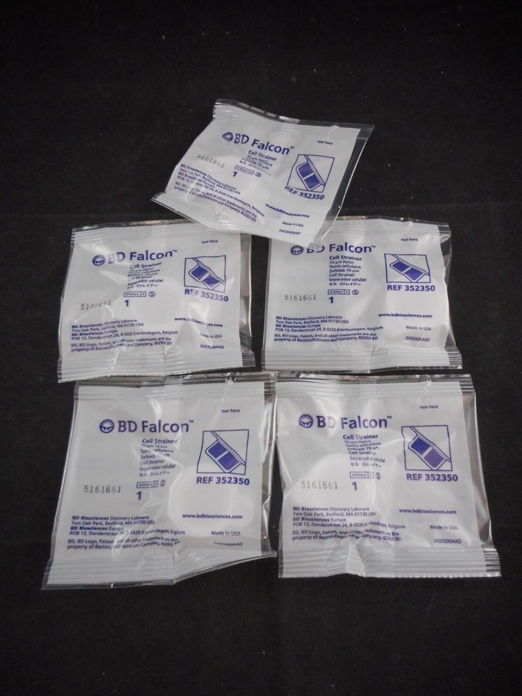 FALCON Plastic 70µm White Cell Strainers Polypropylene Frame Extended Tab 5/PK