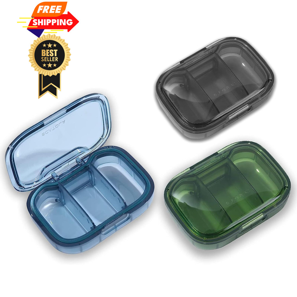 3 Pack 3 Compartment Pill Box, Moisture Proof 3 3 Compartments