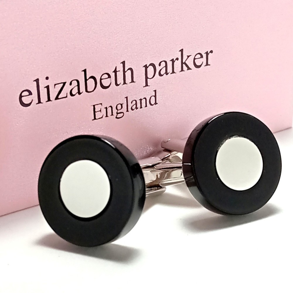 Epc139 Elizabeth Parker Cufflinks Silver Black Round Mirror Type