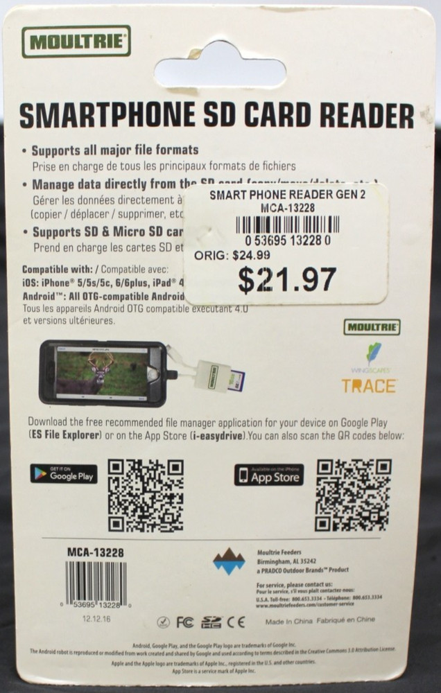 Smartphone SD Card Reader Moultrie Lightning Connector Micro USB Connector