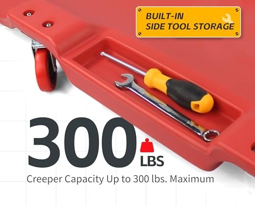 50874 40 Inch Plastic Rolling Garage Creeper with Padded Rolling Creeper