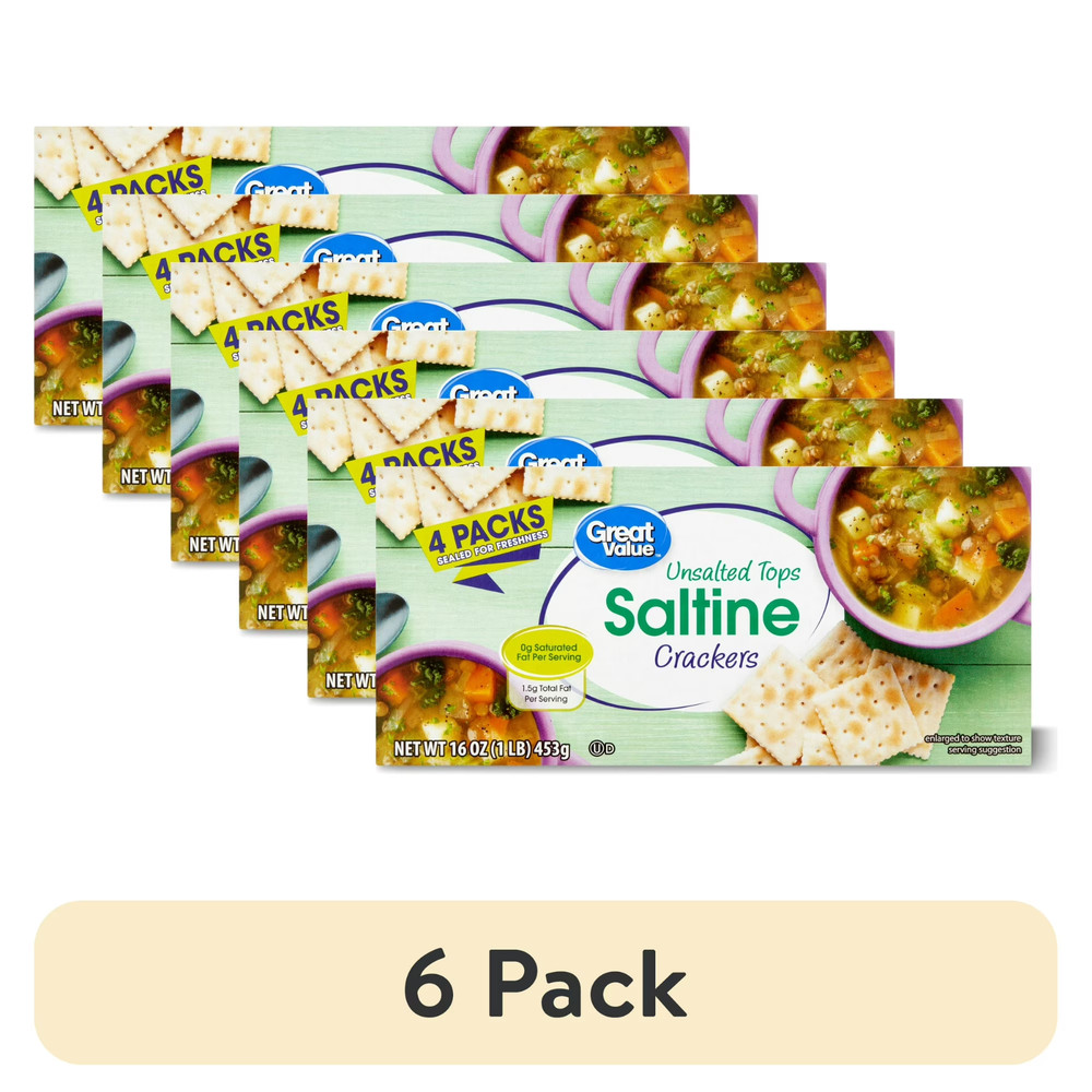 (6 pack) Great Value Unsalted Tops Saltine Crackers, 16 oz