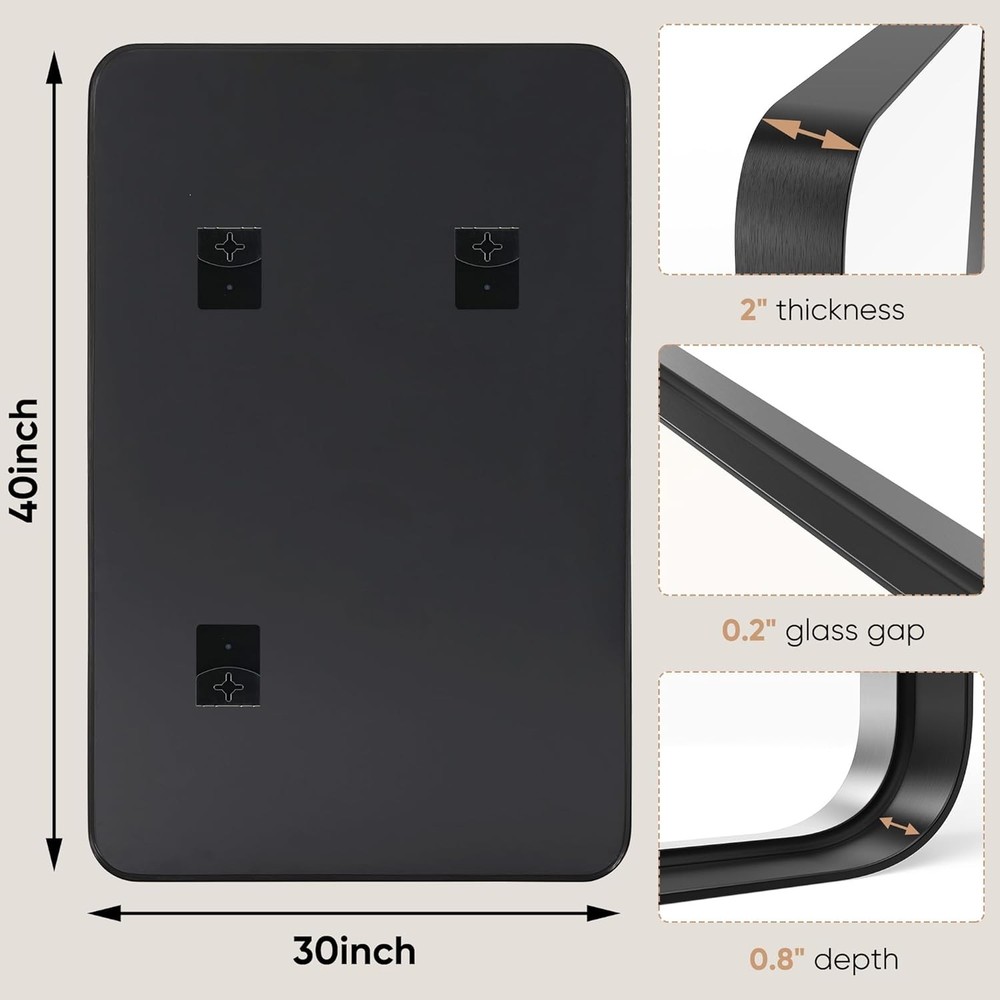 Black Vanity Bathroom Mirror Wall Metal Framed Rounded Rectangular Modern