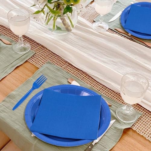 100PCS Paper Plates Disposable Party Tableware Set Includes 7in & 9in Blue