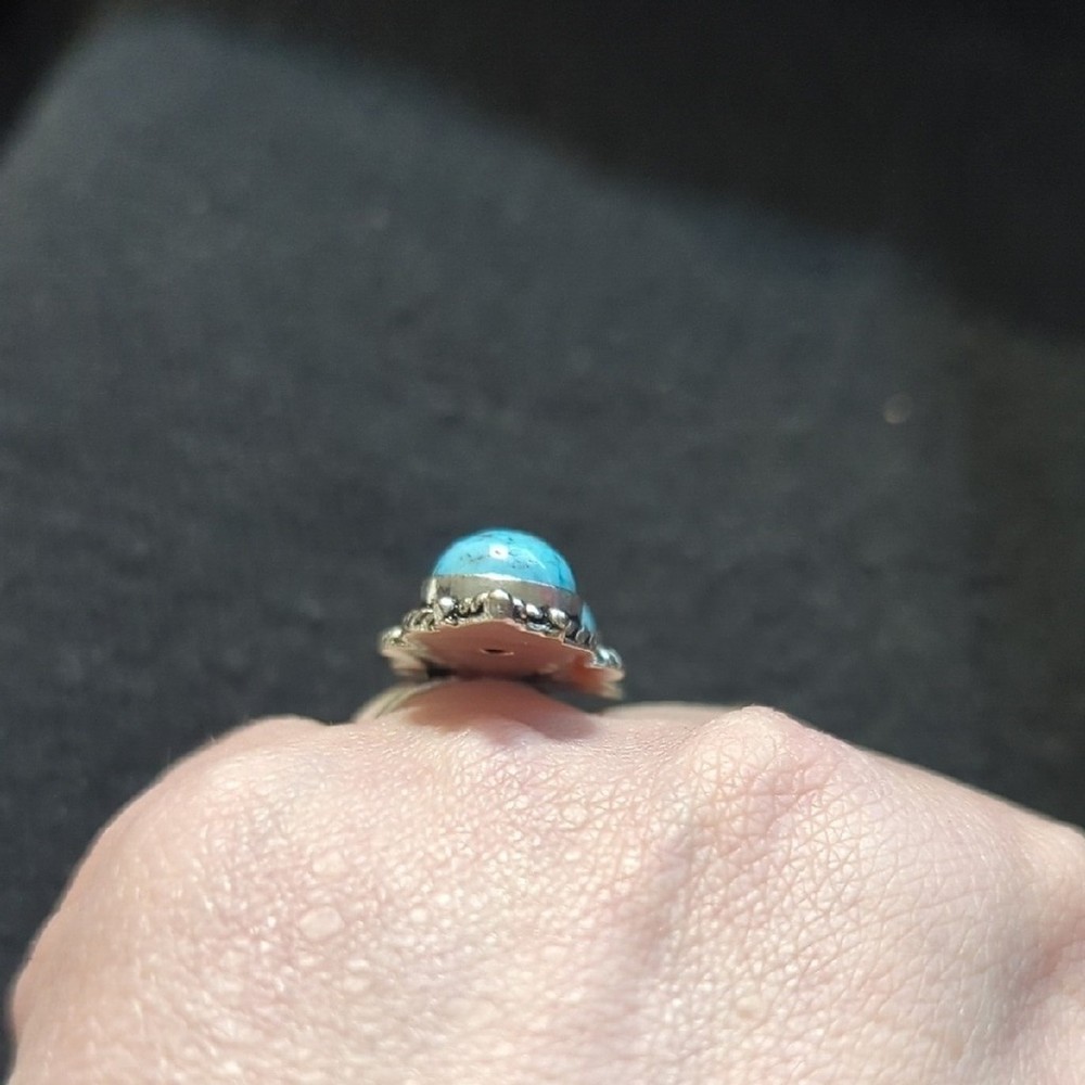 Silver Plated Chocolate Turquoise Gemstone Three Stone Statement Ring - size 6-9