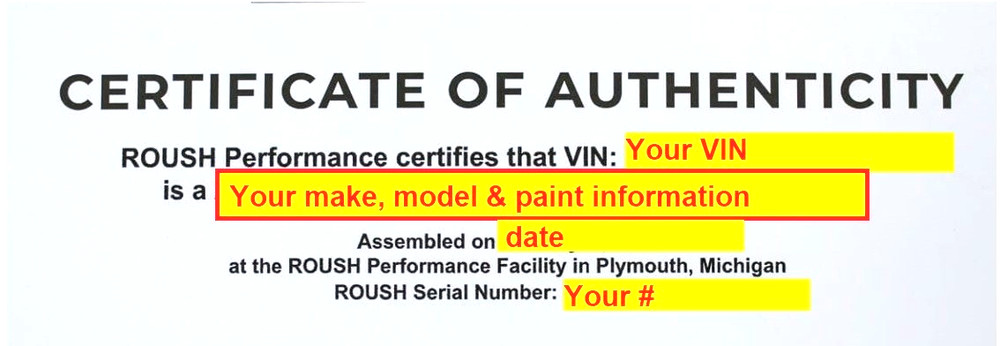 🔴 PERSONALIZED Replica ROUSH Vehicle Authenticity Certificate on Parchment 🔴