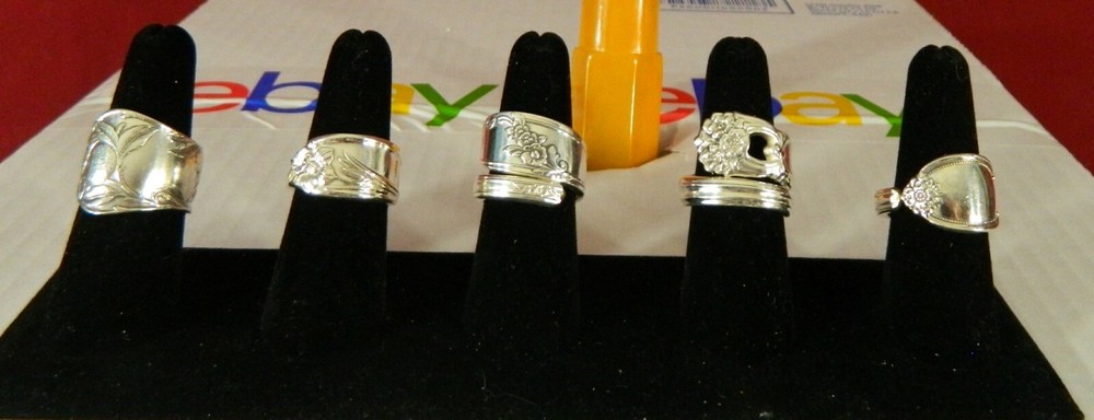 5 Silver Plated Spoon Rings Size 8