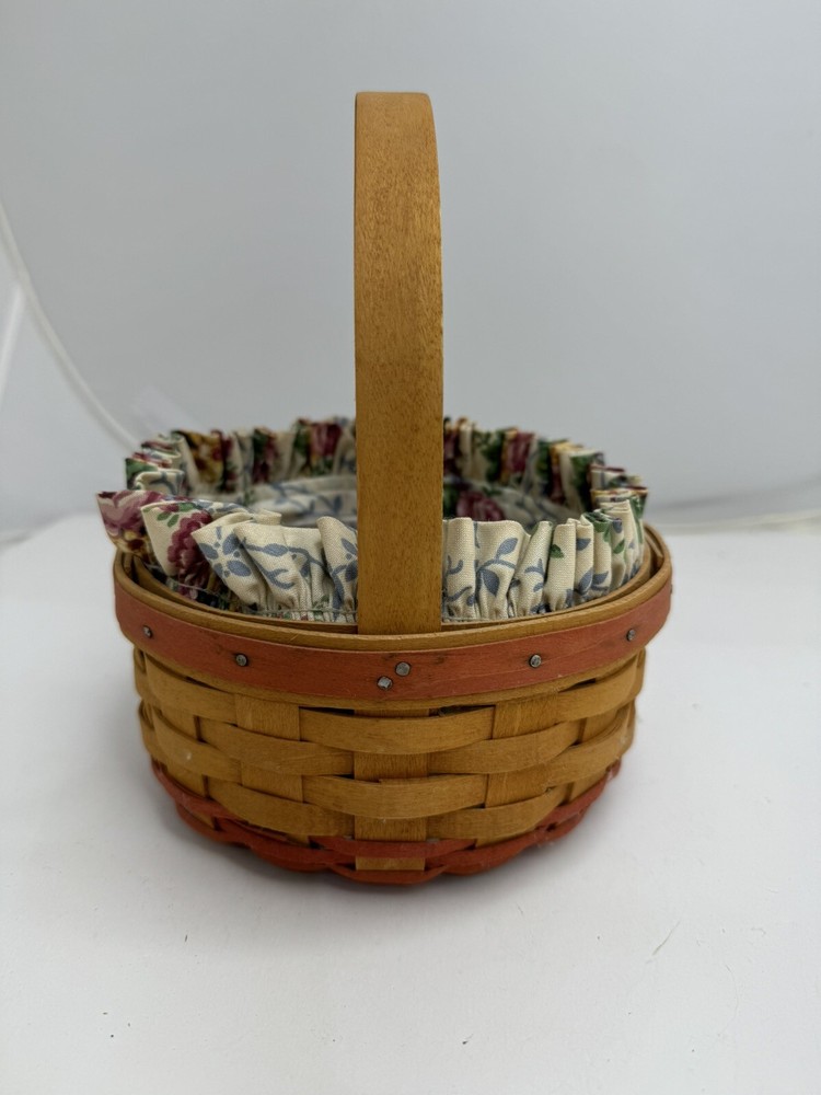 Vintage Longaberger Handled Basket Floral Lining Plastic Insert 1998
