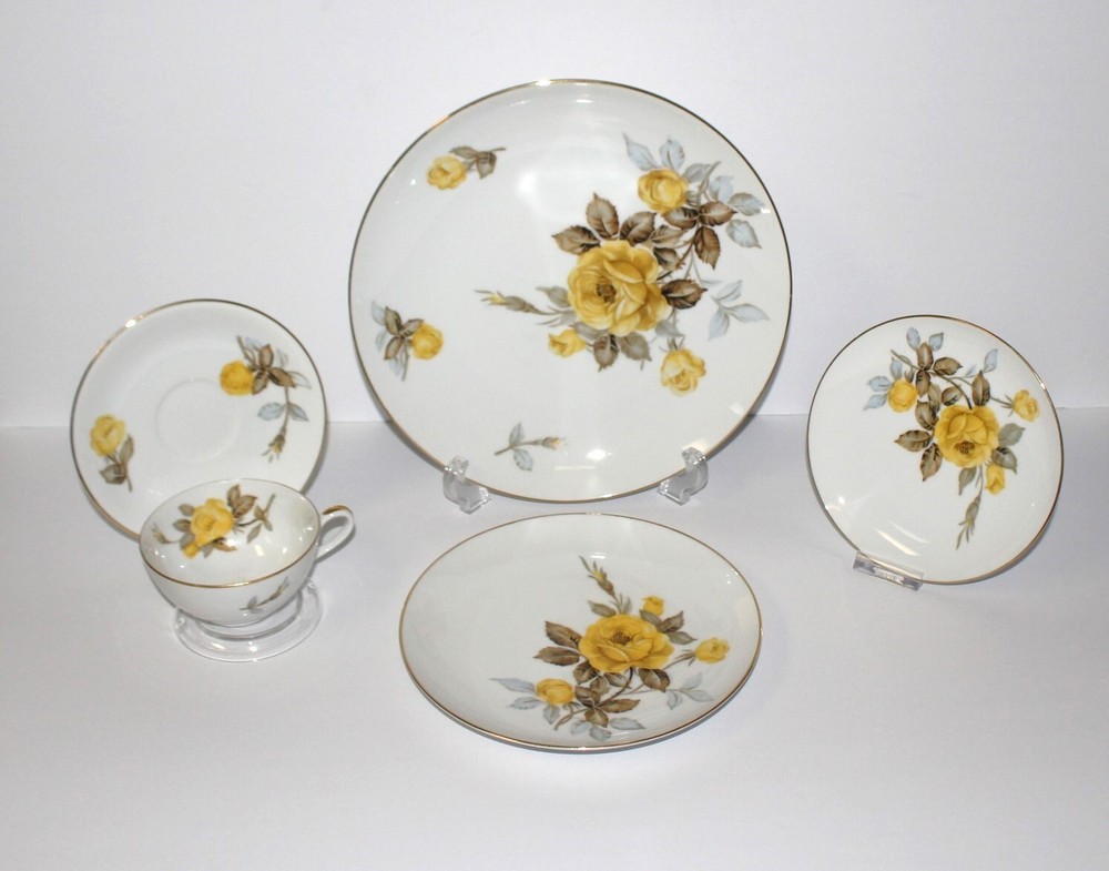 Sango Cotillion Yellow Rose Coupe 5-Piece Place Setting, Multiple Available