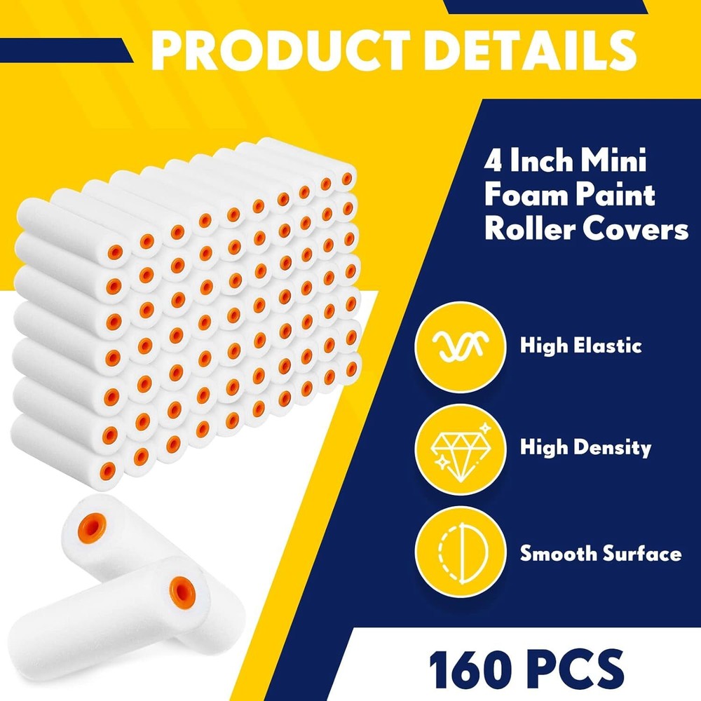 160 Pcs 4 Inch Foam Mini Paint Roller Covers Small White