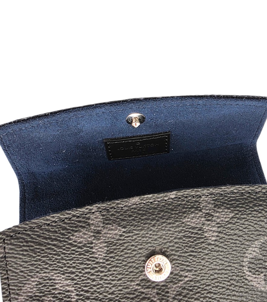 Louis Vuitton Monogram Eclipse Cufflink Case Leather Snap Closure Black