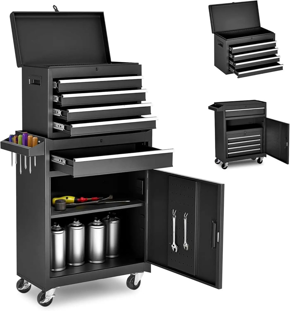 5 Drawers Toolbox with Rollers Portable Toolbox on Rollers High Capacity Toolbox