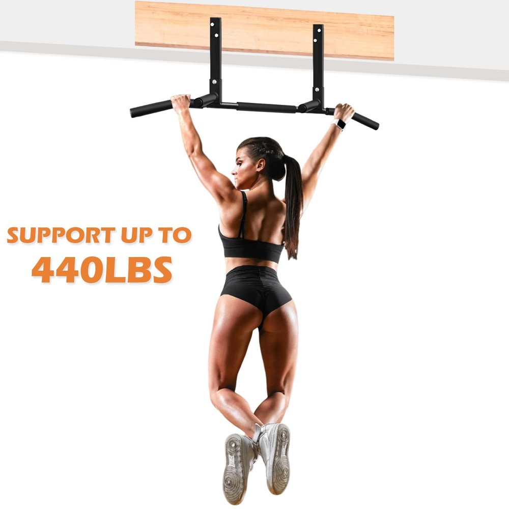 ATENTO Joist Mount Pull Up Bar, Multi-Handle Ceiling Chin Black