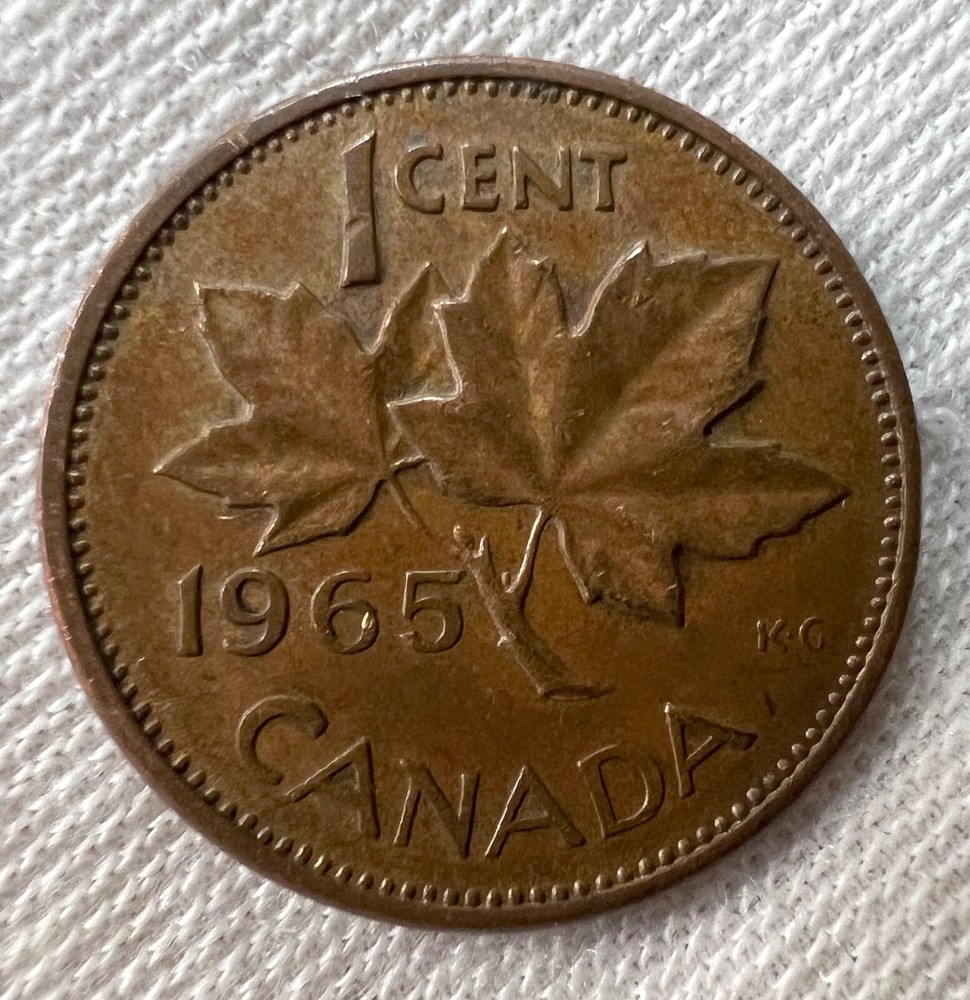 Strike Error - 1965 Canada 1 Cent - Pointed 5, Small Beads