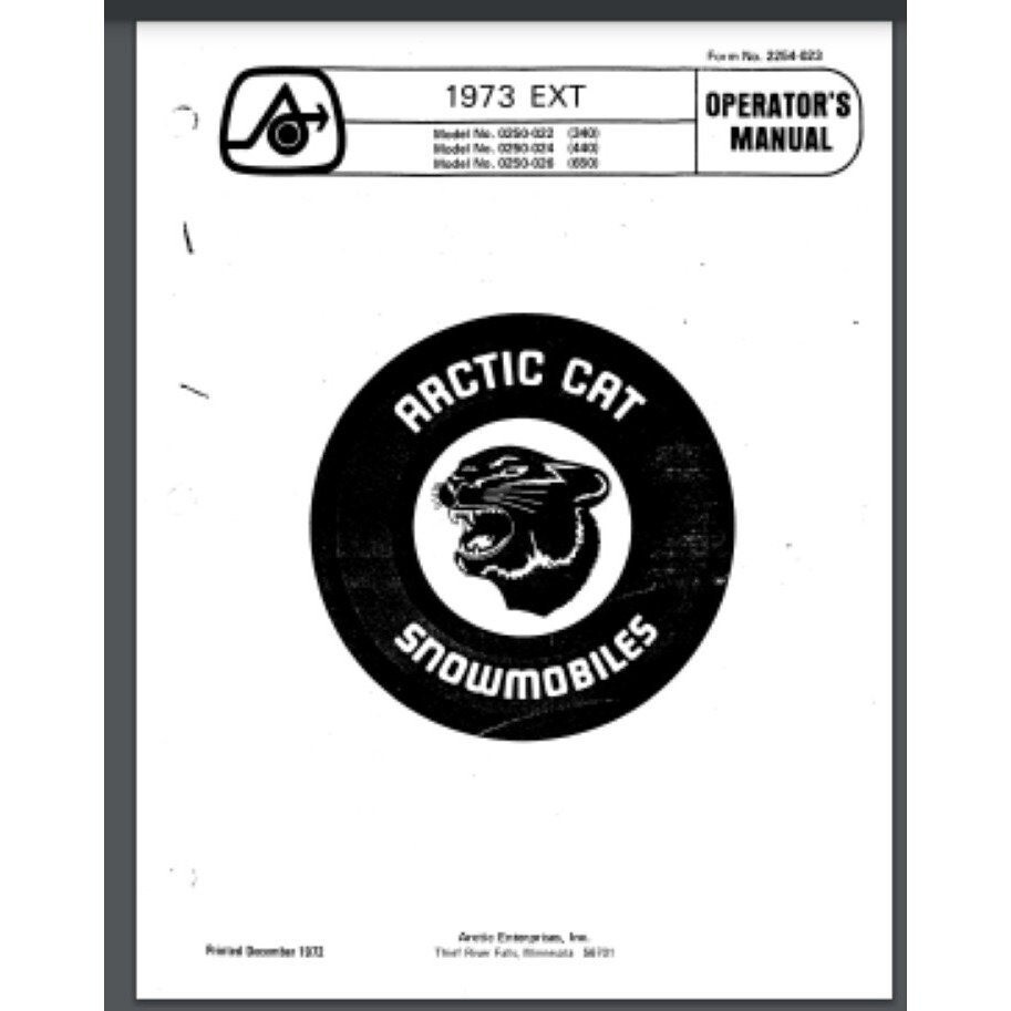 1973 Arctic Cat EXT Operators Manual 25 pages