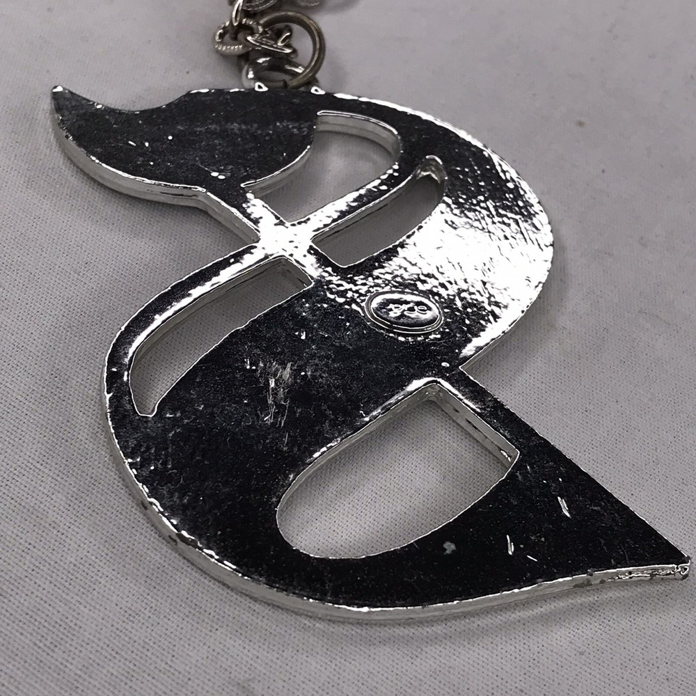 Vintage Signed PLO Blue Script S Pendant Silvertone Necklace 24"
