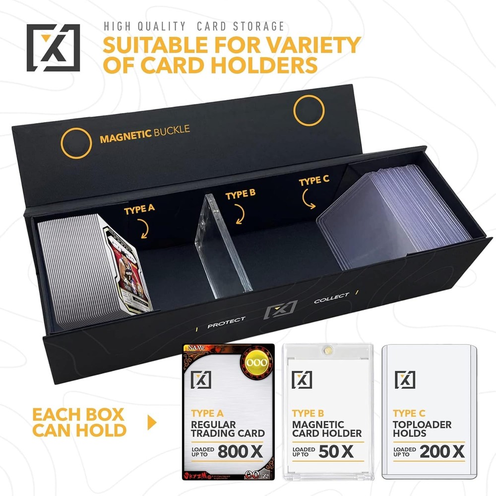 Stackable Trading Card Storage Box - 3 Pack with Magnetic Closure & Labels