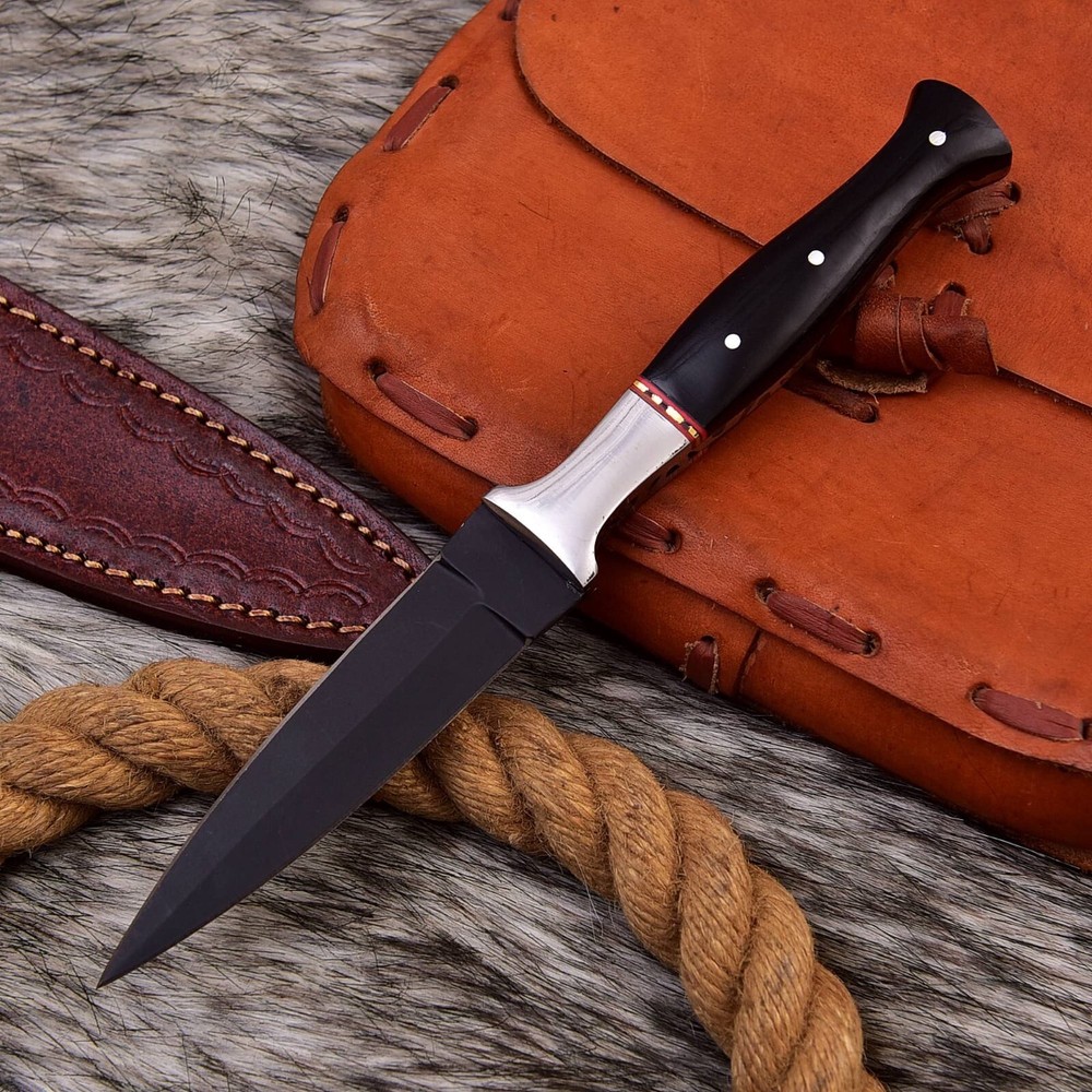 Handmade Fored carbon steel Double edged Fixed Blade Boot knife Full Tang