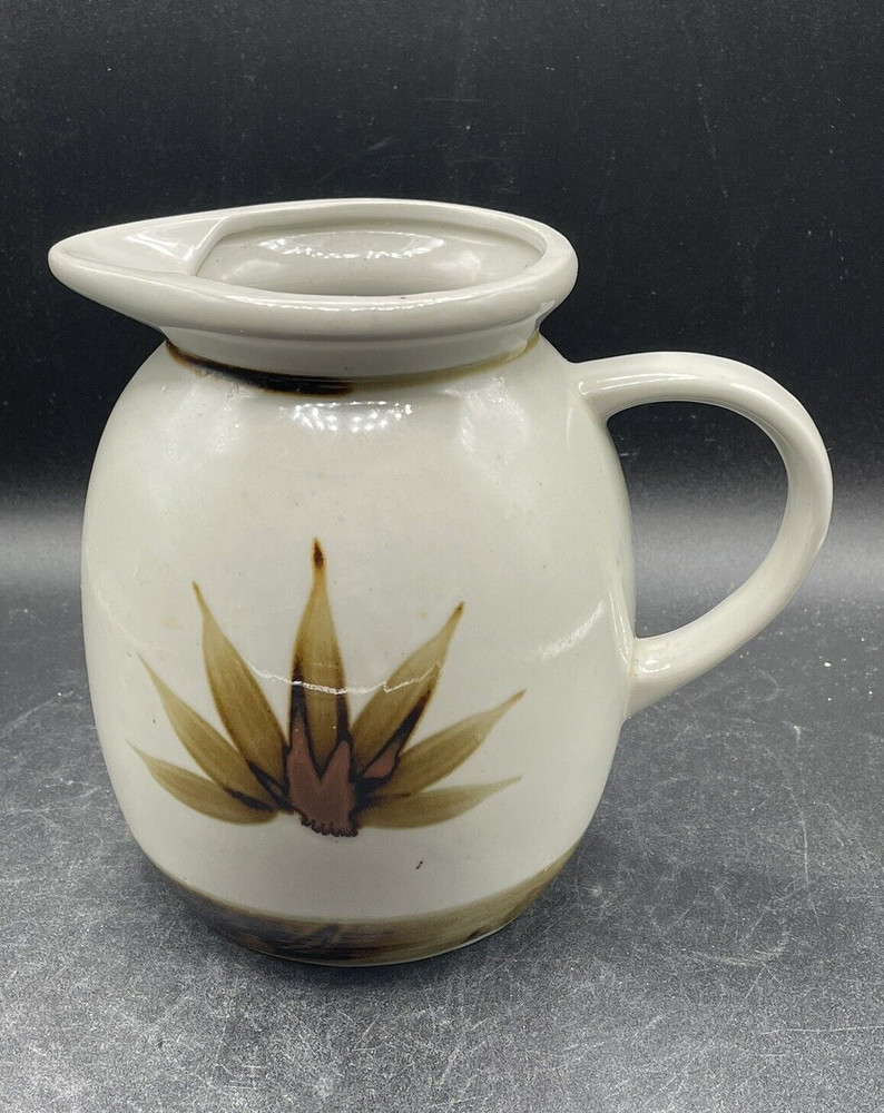 Pitcher Crowning Touch Handmade Ceramic Rustic Leaf Vintage Grey Brown Glazed