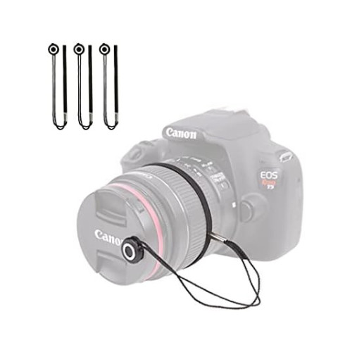 Camera Lens Cap Leash Holder for DSLR SLR – Elastic String Tether, 3 Pack