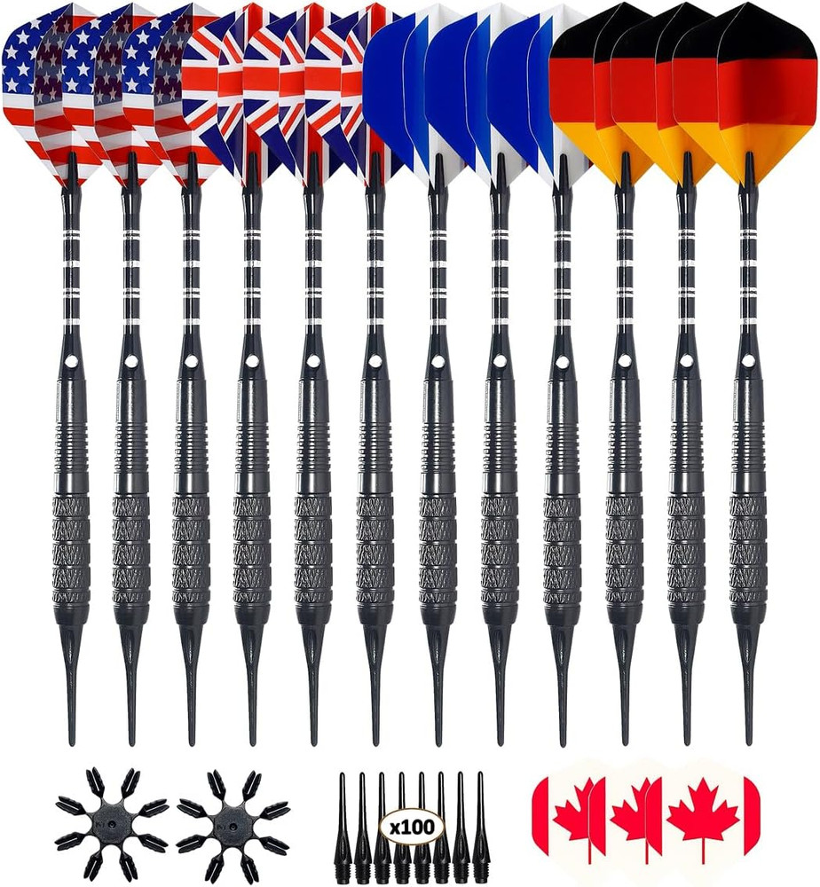 12 Pack Soft Tip Darts - Plastic Tip Darts 18 Grams with 100 Extra Dart Tips, Da