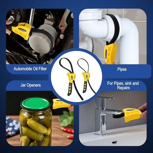 2-Pack Adjustable Rubber Strap Wrench Set - 4" & 6" Oil Filter & Jar Opener Tool