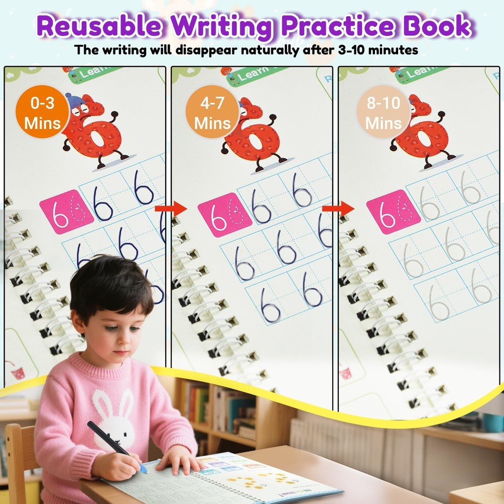 Magic Grooved Writing Practice for Kid-Grooved 9.83* 6.96, Multicolor