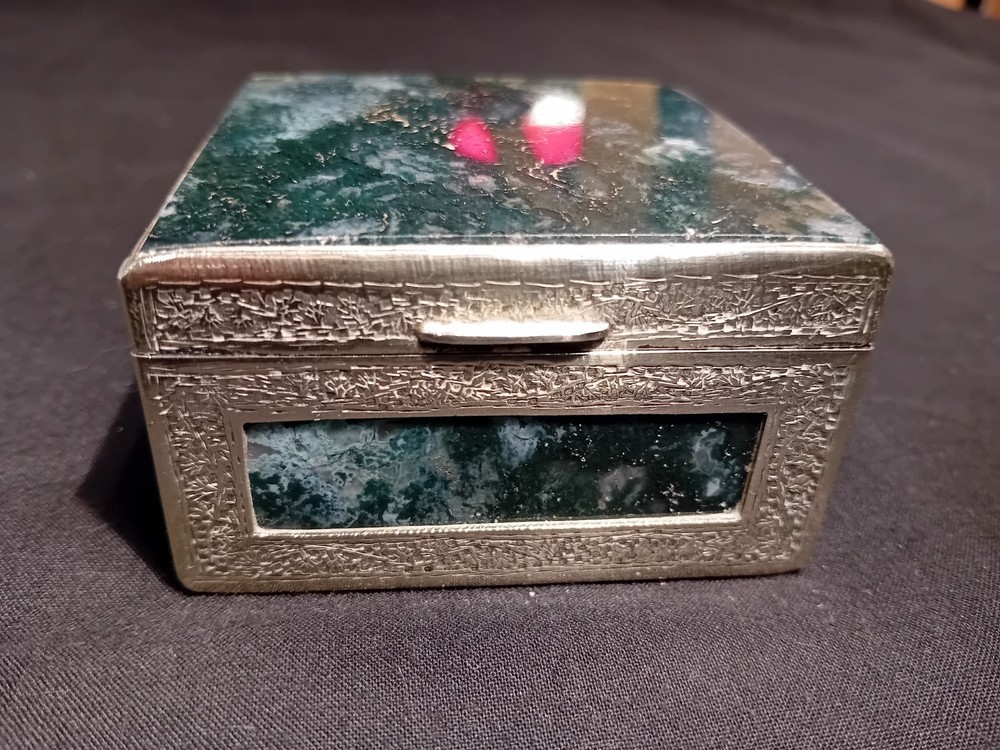 Fabulous Moss Agate & Silver Metal Box.
